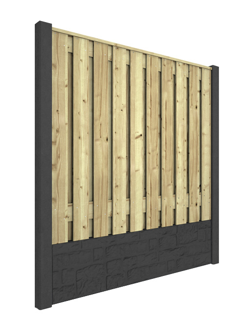 Hout beton schutting Duo Romaans Antraciet