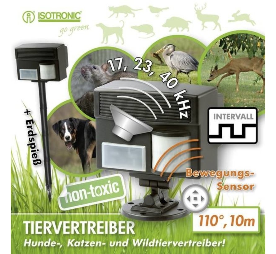Isotronic Animal Repellent Multi Animal Scarecrow Multi-frequency Coverage 100 m², 1 pièce(s)
