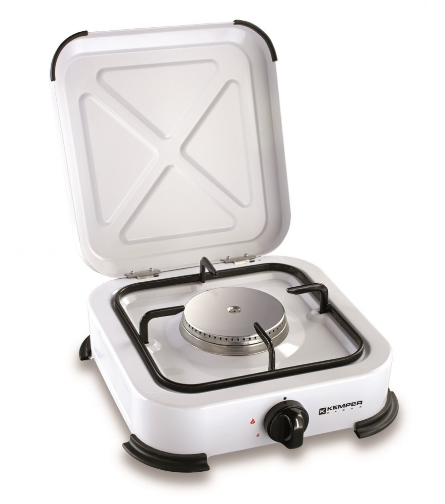 Gazinière - Kemper - 1 feu - réchaud à gaz - transportable - Blanc - en acier inoxydable - 1,2 kW