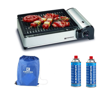 Kemper Barbecue de table - Kemper - Réchaud de camping - 2 bouteilles de gaz incluses - Barbecue portable au gaz