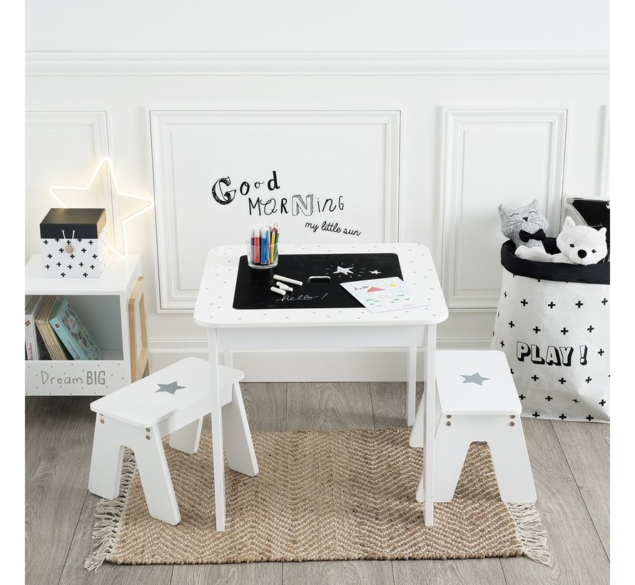 Sphera Table pour enfants avec 2 tabourets - Blanc - 57x57x51 cm