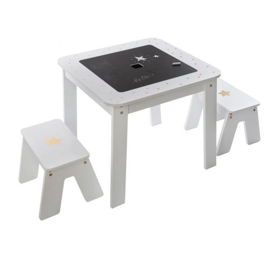 Sphera Table pour enfants avec 2 tabourets - Blanc - 57x57x51 cm