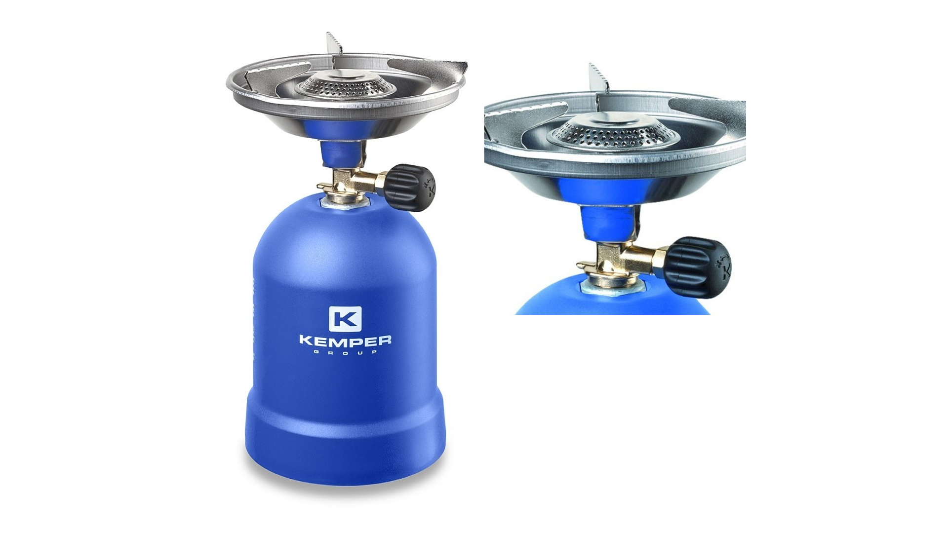 Réchaud à gaz -Kemper - avec protection contre le vent - 1200 Watt - Bleu