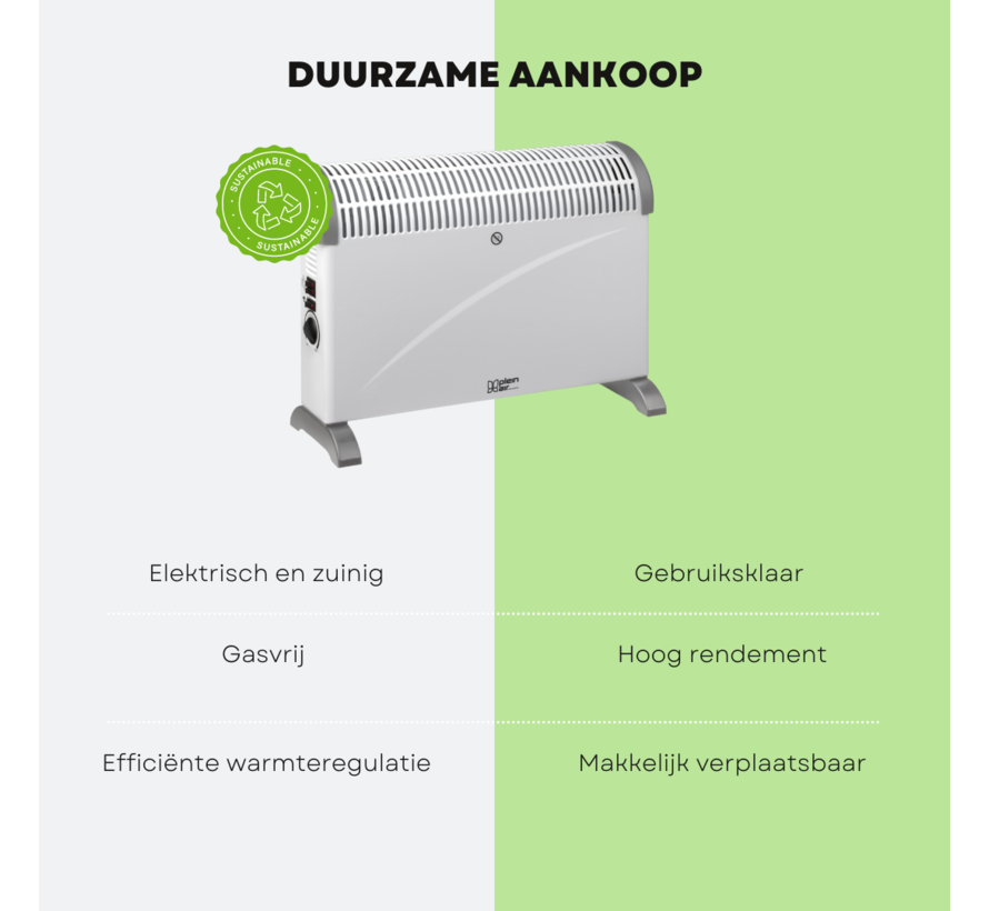 Chauffage à convection d'air carré TCT-2000 - 750/1500/2000W - Thermostat réglable - Blanc