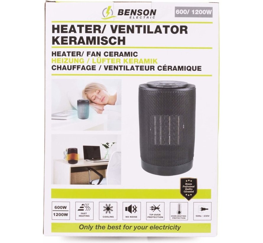 Chauffage Benson - Ventilateur - Céramique - 600/1200 watts - Ø 14 cm