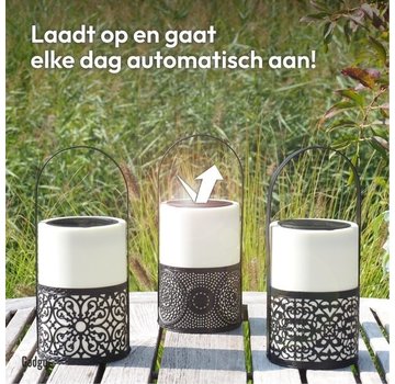 Gadgy Gadgy Solar Lantern Black/White - Set of 3 - Lampe de jardin solaire - Lampe d'extérieur à Led avec détecteur jour/nuit - Lampe de table - Lampe suspendue - Lanterne de jardin - 24 x Ø 10.7 cm