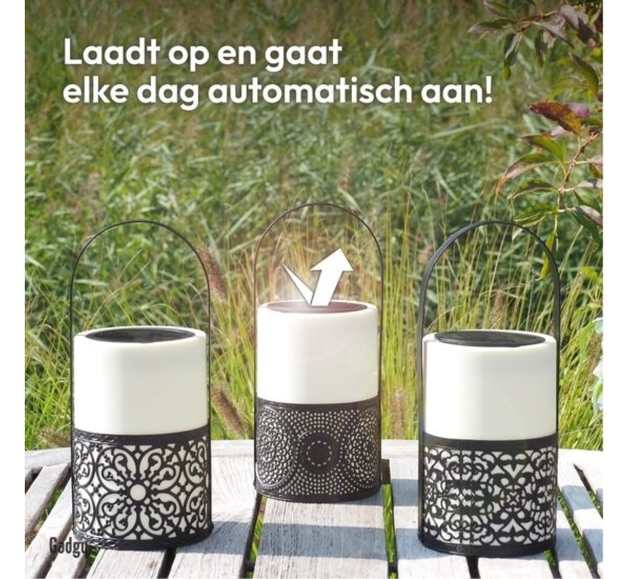 Gadgy Solar Lantern Black/White - Set of 3 - Lampe de jardin solaire - Lampe d'extérieur à Led avec détecteur jour/nuit - Lampe de table - Lampe suspendue - Lanterne de jardin - 24 x Ø 10.7 cm