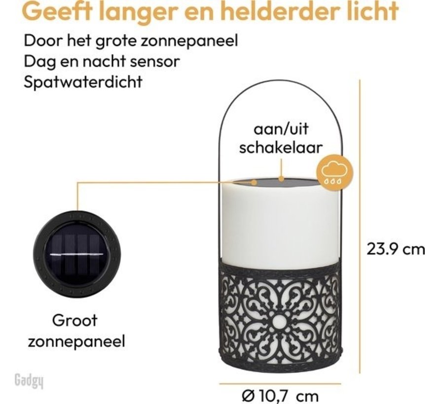 Gadgy Solar Lantern Black/White - Set of 3 - Lampe de jardin solaire - Lampe d'extérieur à Led avec détecteur jour/nuit - Lampe de table - Lampe suspendue - Lanterne de jardin - 24 x Ø 10.7 cm