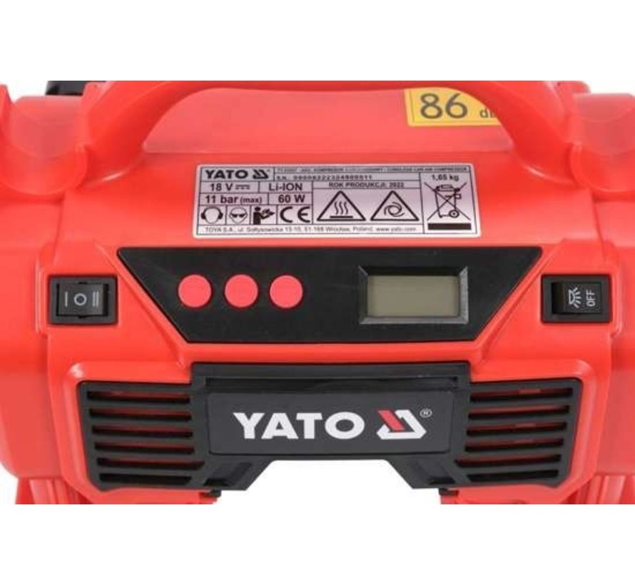 Compresseur compact Yato - 18V - 11 Bar - 21 L/min