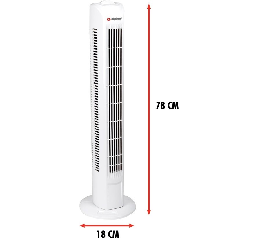 Ventilateur tour - Alpina - 45 watts - 78 cm - Oscillant - Blanc