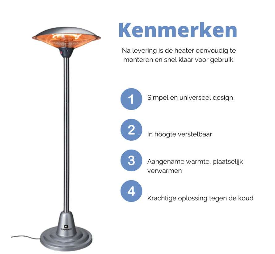 Chauffage électrique - Kemper - Aluminium - Infrarouge - 2000W