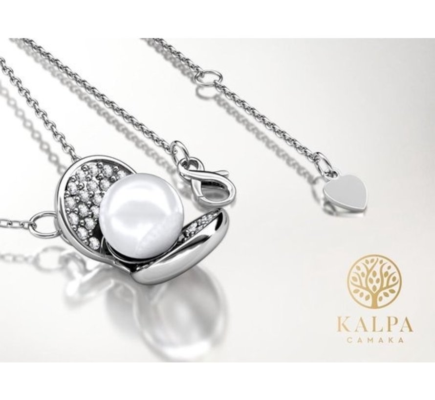 Yolora Ladies Necklace with Pendant - Pearl and 52 Kalpa Camaka Crystals - Silver - 18K White Gold Plated - Women's Necklace Silver - Jewellery - Luxury Gift Box - Gift Box - Exclusive Gift Box - Beautiful Gift Packaging