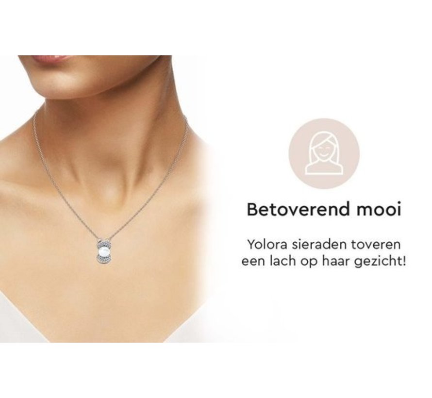 Yolora Ladies Necklace with Pendant - Pearl and 52 Kalpa Camaka Crystals - Silver - 18K White Gold Plated - Women's Necklace Silver - Jewellery - Luxury Gift Box - Gift Box - Exclusive Gift Box - Beautiful Gift Packaging