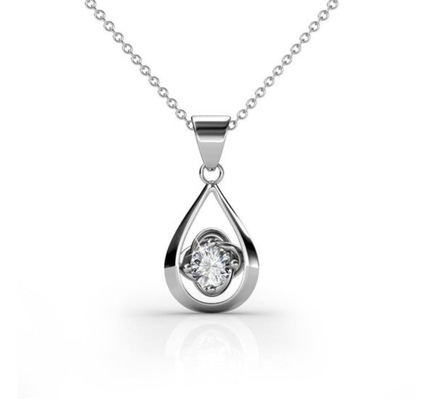 Collier pour femme Yolora avec pendentif en cristal Kalpa Camaka - couleur argent - plaqué or blanc 18K - emballage cadeau