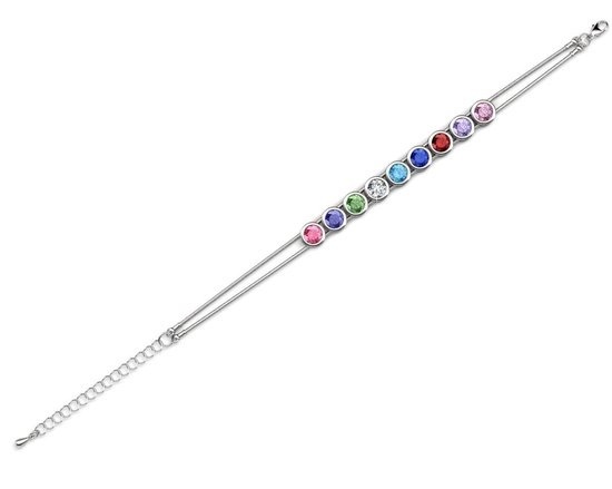 Bracelet à breloques pour femme avec 7 cristaux colorés - Yolora - argenté
