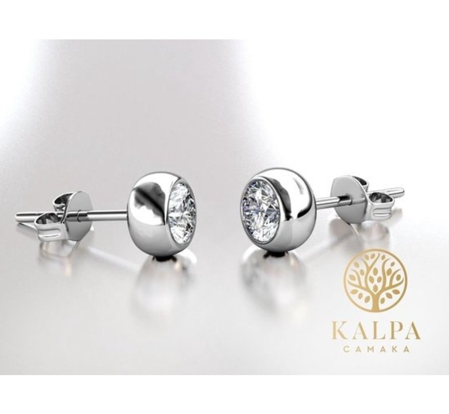 Boucles d'oreilles Yolora pour femme avec cristaux Kalpa Camaka ronds - couleur argent - plaqué or blanc 18K