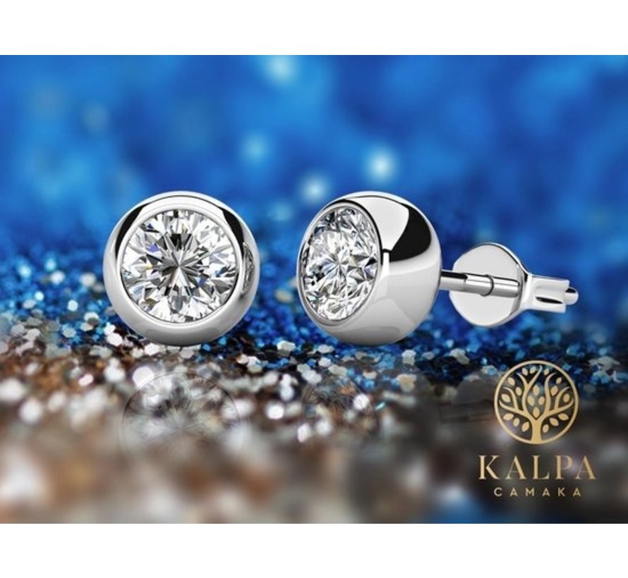Boucles d'oreilles Yolora pour femme avec cristaux Kalpa Camaka ronds - couleur argent - plaqué or blanc 18K