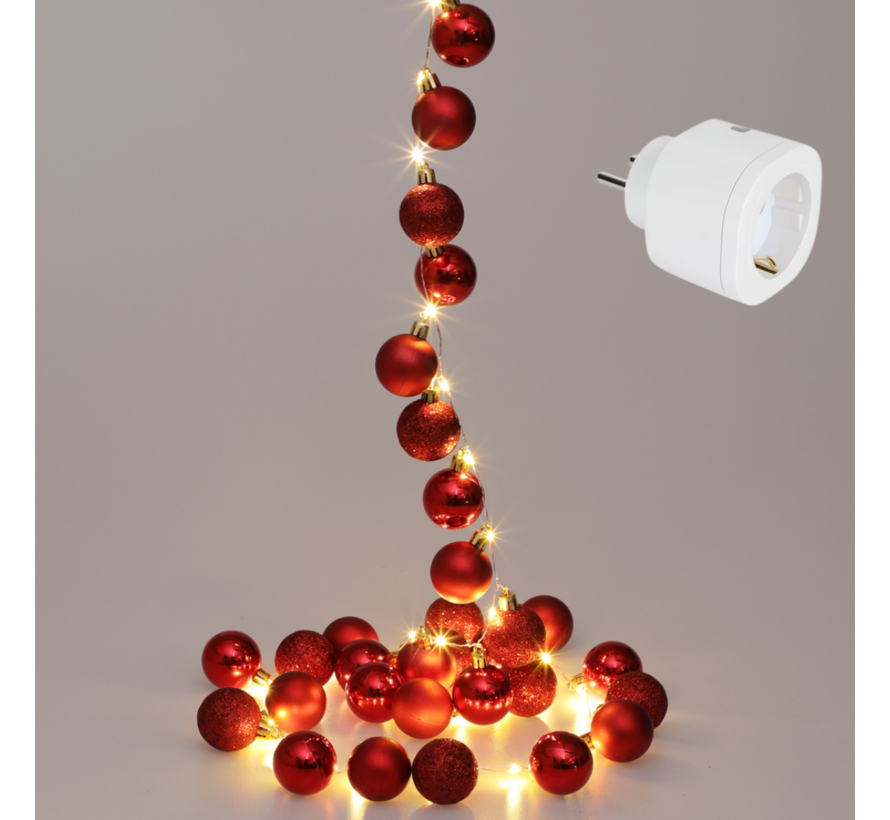 Casa boules de Noël décoration de Noël 40-LED - Rouge - 2m et Perel Smart home Wifi plug- Android & IOS