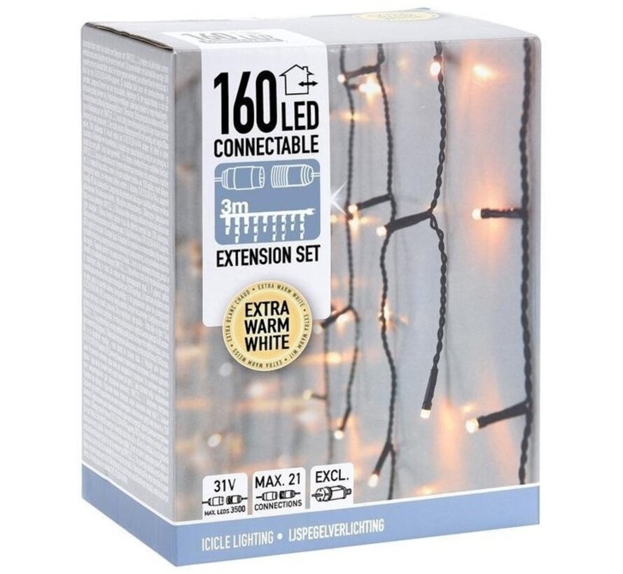 Guirlande de Noël - Connectable - 200 LED - 6 mètres - Blanc chaud + adaptateur INCL. avec cordon de 10 mètres de long