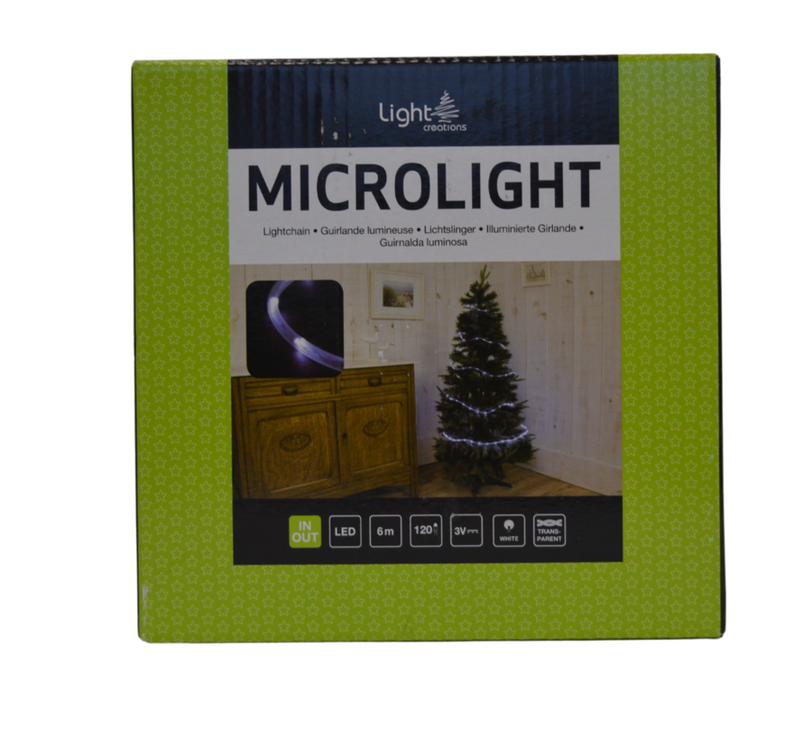 Lumière d'ambiance Microlight LED - 6 m - 120 LED - blanc chaud - câble transparent - 12 v