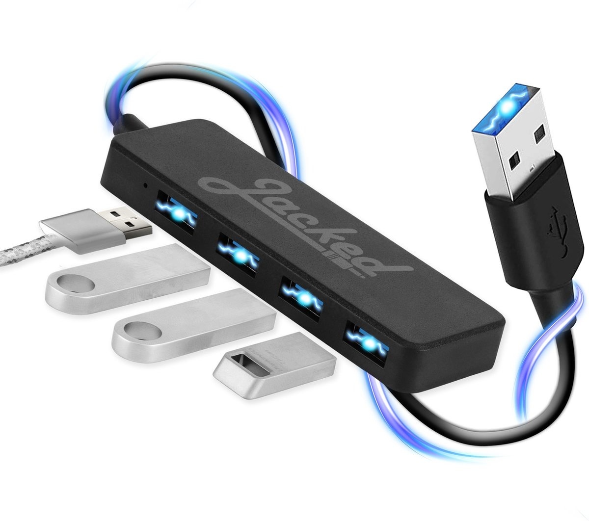 Jacked - Répartiteur Usb - Pour ordinateur portable - 4 Ports - Usb 3.0 multiport - Noir
