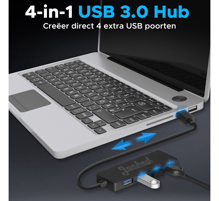 Jacked - Répartiteur Usb - Pour ordinateur portable - 4 Ports - Usb 3.0 multiport - Noir