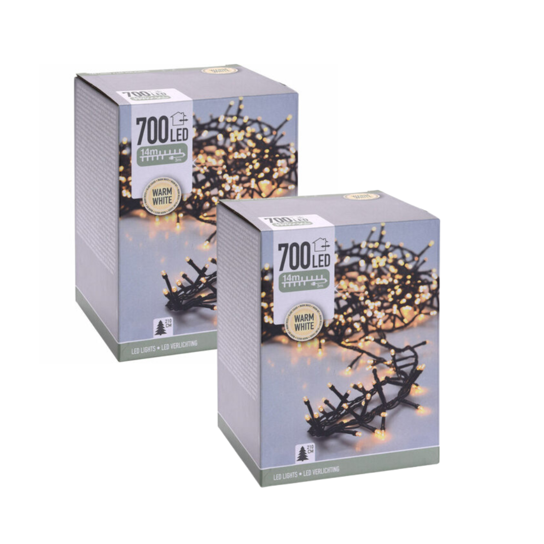 Guirlande lumineuse - Nampook - Lumières de Noël - Ensemble de 2 - 14 mètres - Blanc chaud - 700 LED - Pour l'intérieur et l'extérieur
