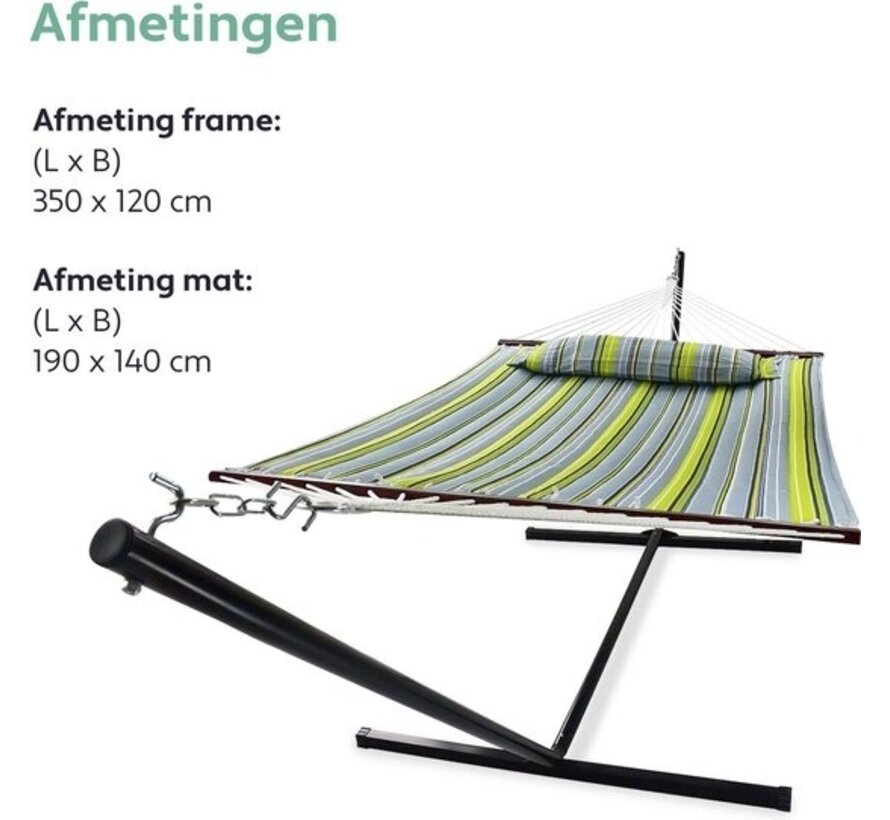 Hamac Vita5 avec support et mât d'écartement - 2 personnes - oreiller amovible - résistant aux intempéries - bleu/vert