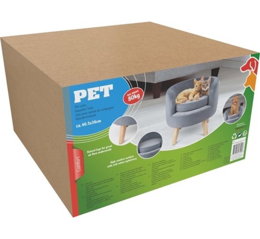 Pet Comfort Pet Bed - Animaux jusqu'à 80KG - Oreiller en velours doux - Lit surélevé pour chats et chiens - Gris - 40,5 x 36 cm
