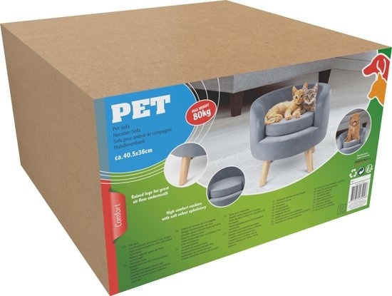 Pet Comfort Pet Bed - Animaux jusqu'à 80KG - Oreiller en velours doux - Lit surélevé pour chats et chiens - Gris - 40,5 x 36 cm