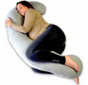 Ella Oreiller de grossesse XXL en forme de J - Ella® - Oreiller pour le sommeil latéral - Oreiller pour le corps - Oreiller d'allaitement - Oreiller pour le corps - Housse amovible en coton - 155cm -Gris clair