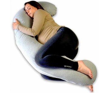 Ella Oreiller de grossesse XXL en forme de J - Ella® - Oreiller pour le sommeil latéral - Oreiller pour le corps - Oreiller d'allaitement - Oreiller pour le corps - Housse amovible en coton - 155cm -Gris clair