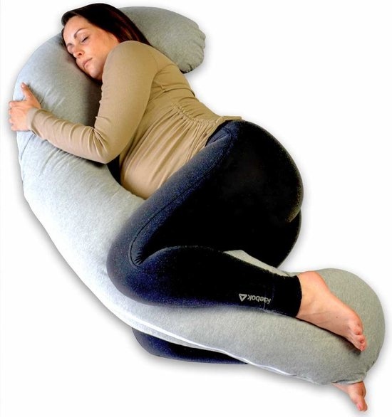 Oreiller de grossesse XXL en forme de J - Ella® - Oreiller pour le sommeil latéral - Oreiller pour le corps - Oreiller d'allaitement - Oreiller pour le corps - Housse amovible en coton - 155cm -Gris clair