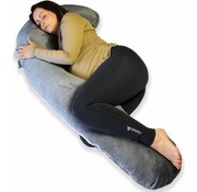 Ella Ella® Oreiller de grossesse XXL en forme de J - Soutien optimal pour le sommeil latéral - Conçu pour le confort du corps et de l'allaitement - Taille généreuse de 155cm - Housse amovible en polaire Minky pour une douceur ultime - Coloris Gris