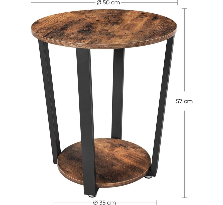 Hoout Table d'appoint ronde, table basse au design industriel, noir et marron