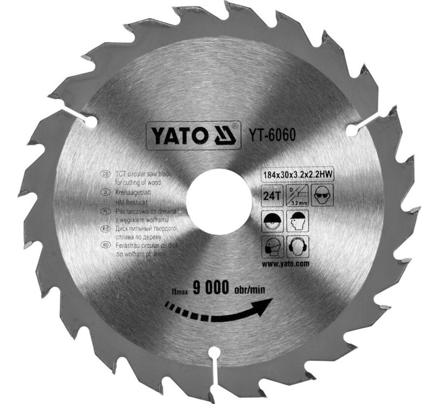 Lame de scie circulaire YATO Ø184 mm - 24 T - diamètre intérieur 30 mm