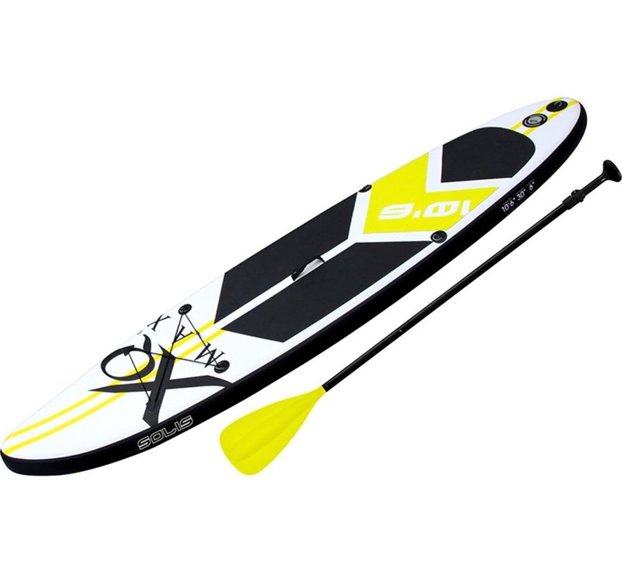 Planche de stand up paddle gonflable blanc, noir & jaune 320 cm 150 kg max - XQ Max - Pack complet planche & accessoires