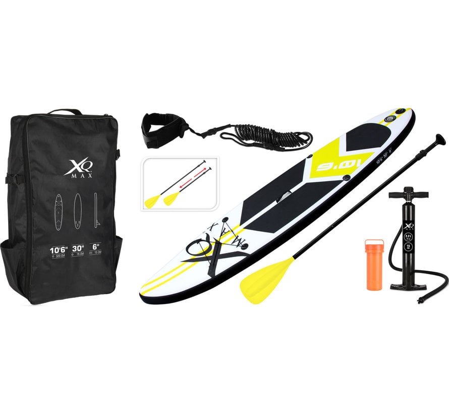 Planche de stand up paddle gonflable blanc, noir & jaune 320 cm 150 kg max - XQ Max - Pack complet planche & accessoires