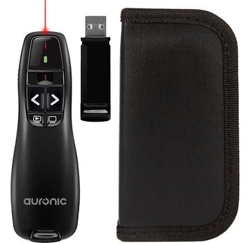 Auronic Auronic Presenter - Sans fil - Pointeur laser - Clicker - 20 mètres - Livré avec housse - Noir