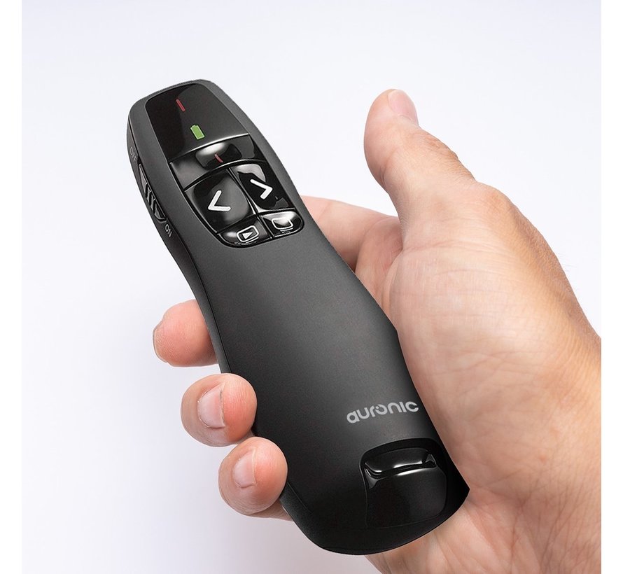 Auronic Presenter - Sans fil - Pointeur laser - Clicker - 20 mètres - Livré avec housse - Noir