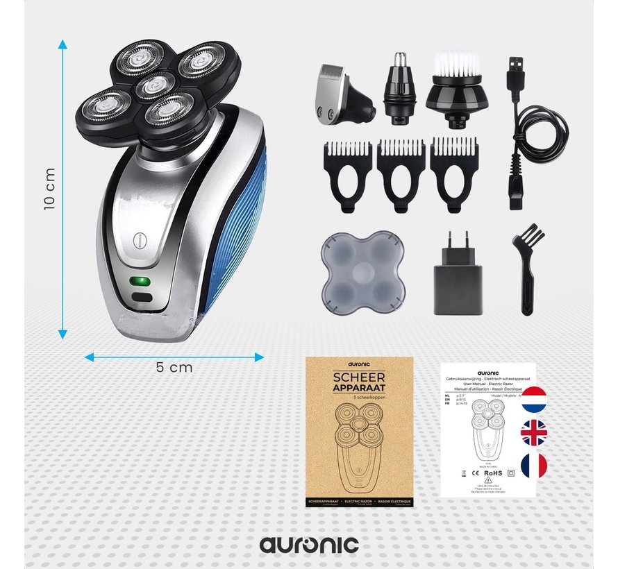 Auronic Shaver - Set - Men - with Trimmer and Clippers - Silver