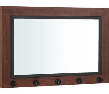 O'DADDY O'DADDY® Miroir mural rectangle - Porte-manteau avec miroir - porte-manteau mural avec 5 crochets - 60x40x3 cm - porte-manteau suspendu - marron foncé