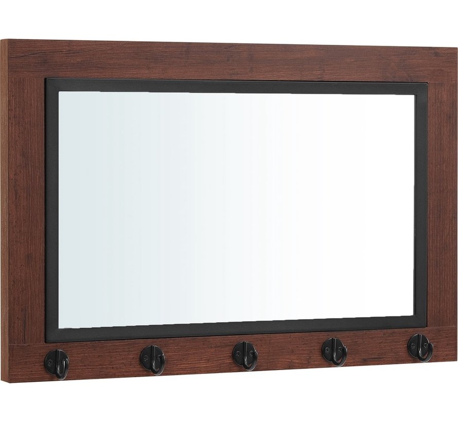 O'DADDY® Miroir mural rectangle - Porte-manteau avec miroir - porte-manteau mural avec 5 crochets - 60x40x3 cm - porte-manteau suspendu - marron foncé