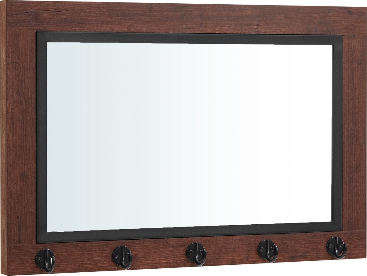 O'DADDY® Miroir mural rectangle - Porte-manteau avec miroir - porte-manteau mural avec 5 crochets - 60x40x3 cm - porte-manteau suspendu - marron foncé