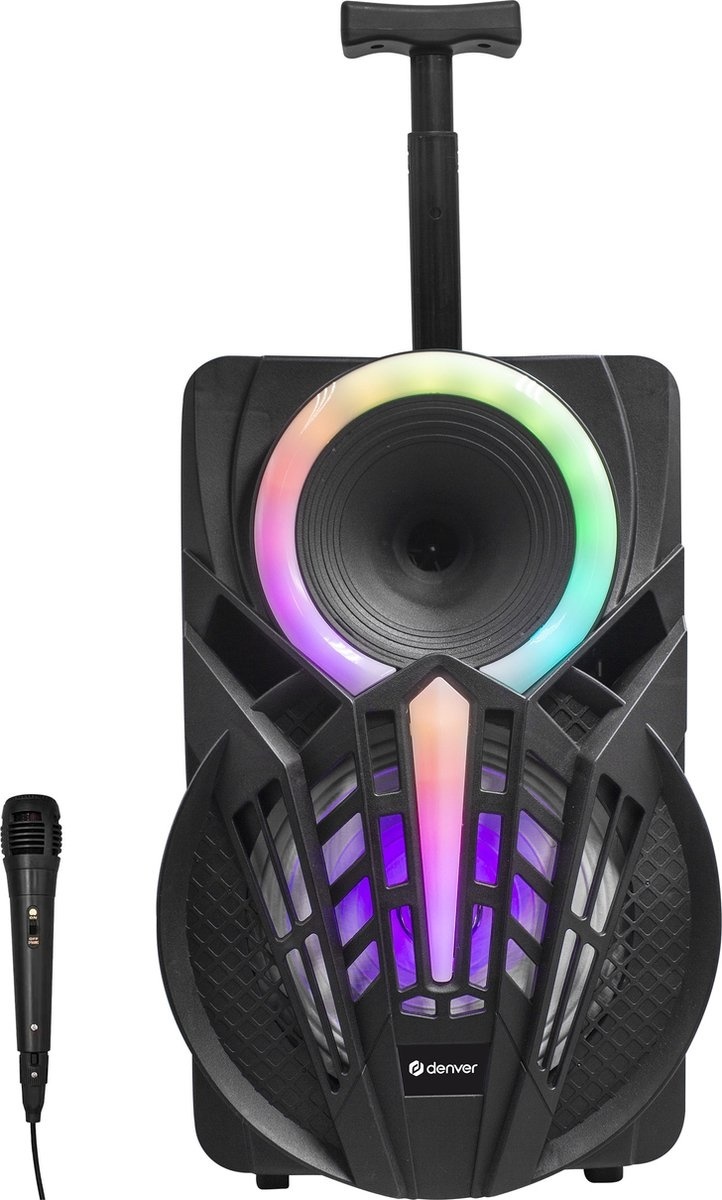 Denver Karaoke Set Incl. Microphone and Light Effects - 120W - Bluetooth Speaker Party Box - Micro SD / USB / AUX - TSP301 - Black