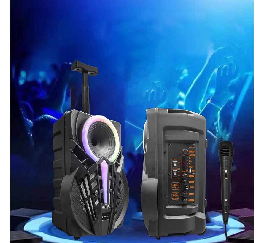 Denver Karaoke Set Incl. Microphone and Light Effects - 120W - Bluetooth Speaker Party Box - Micro SD / USB / AUX - TSP301 - Black