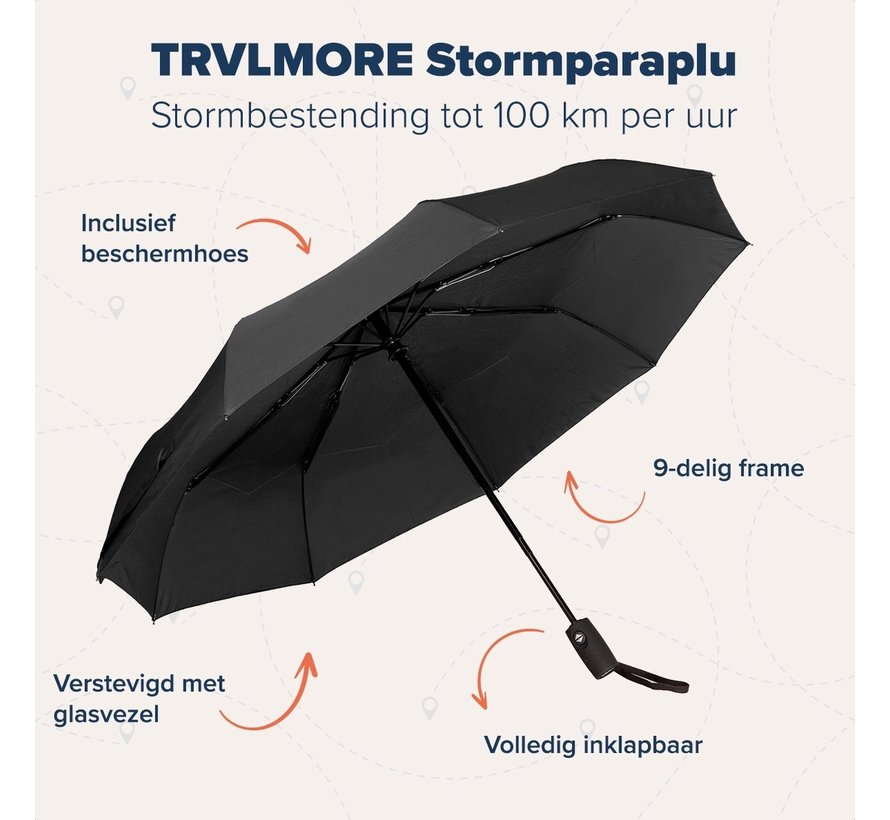 TRVLMORE Parapluie automatique Storm - jusqu'à 100km p/h - Ø 107 cm - Noir