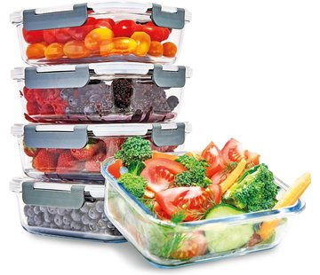 KitchenBrothers KitchenBrothers Meal Prep Trays - Set de plateaux fraîcheur - hermétique - sans BPA - 1L - verre - 5 pièces