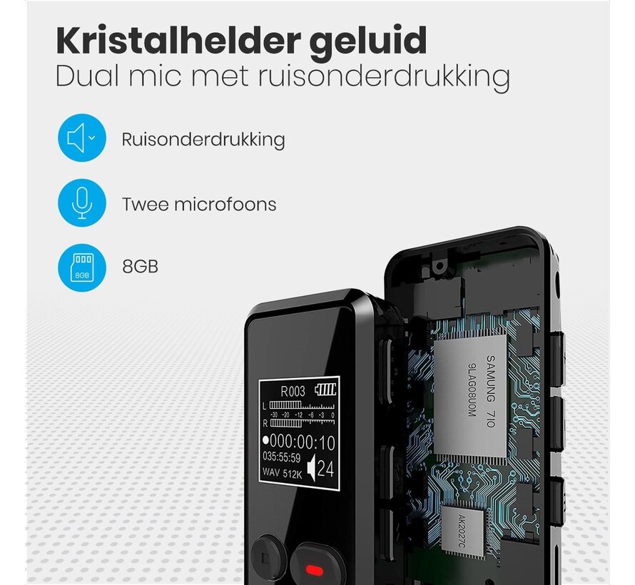 Enregistreur vocal numérique Auronic - Dictaphone - Stockage 8GB - Réduction de bruit - USB - Noir