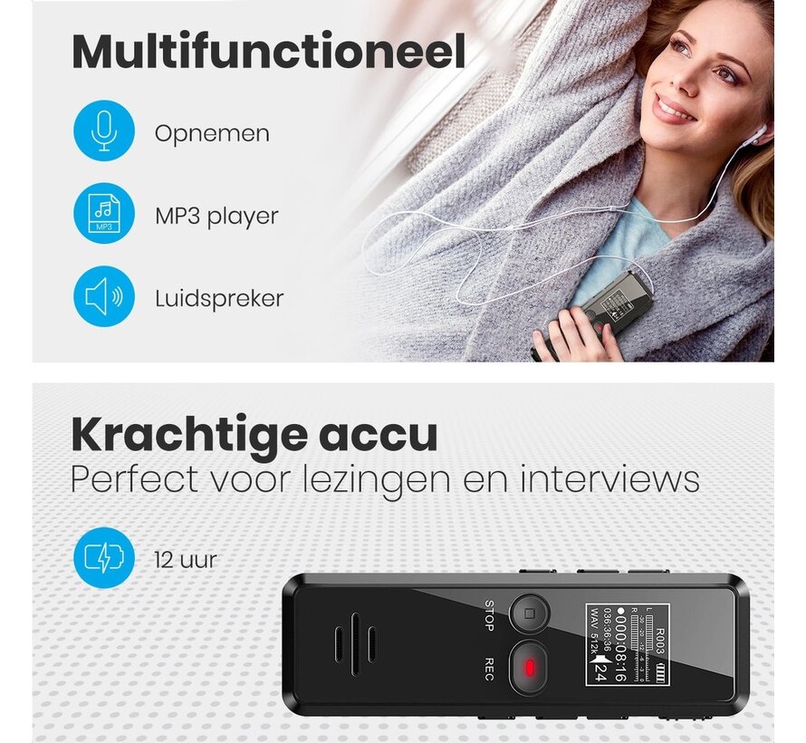 Enregistreur vocal numérique Auronic - Dictaphone - Stockage 8GB - Réduction de bruit - USB - Noir